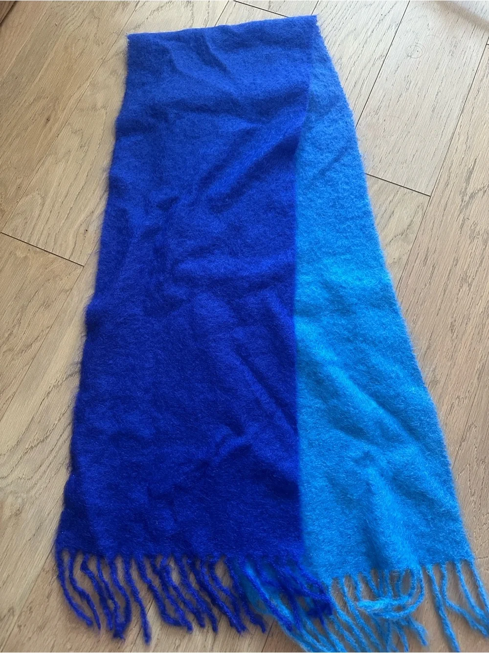 Ganni Bright Blue Fuzzy Fringe Scarf